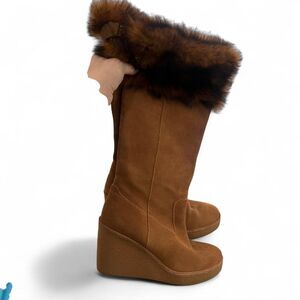 Y2K Ugg Glam Fur Lined Suede Platform Wedge Knee High Boots